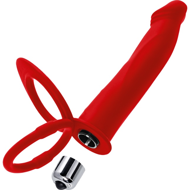 Красная насадка на пенис для двойного проникновения - 19 см - Black Red. Фотография 7.