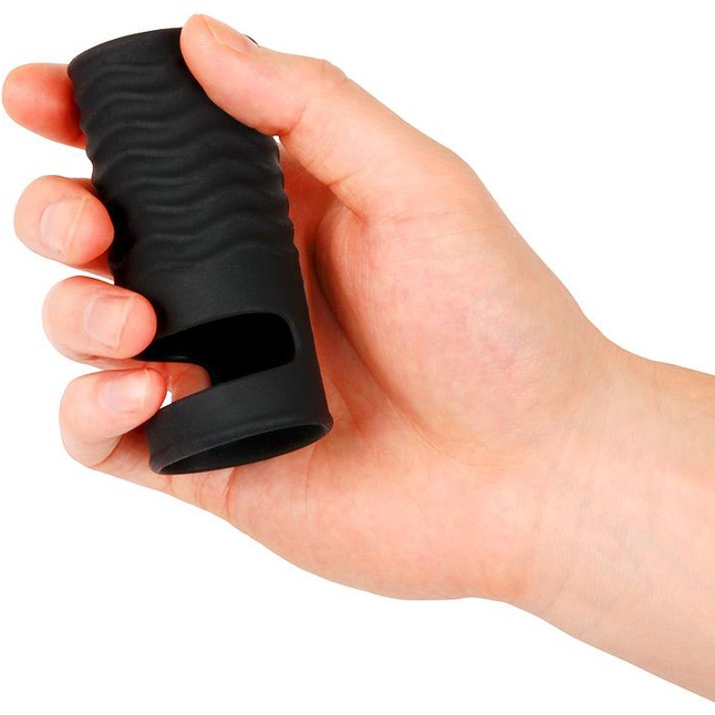 Черная открытая насадка на пенис с кольцом для мошонки XXL-size - 9,4 см - SEX EXPERT PREMIUM. Фотография 3.