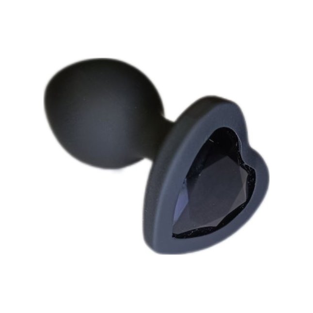 Черная силиконовая анальная пробка с основанием в виде сердечка со стразом - 7,5 см. Фотография 3.
