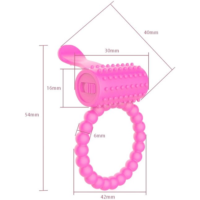 Розовое силиконовое эрекционное кольцо с вибрацией и язычком. Фотография 3.