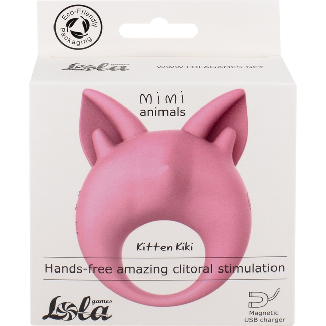 Нежно-розовое перезаряжаемое эрекционное кольцо Kitten Kiki - MiMi Animals. Фотография 5.