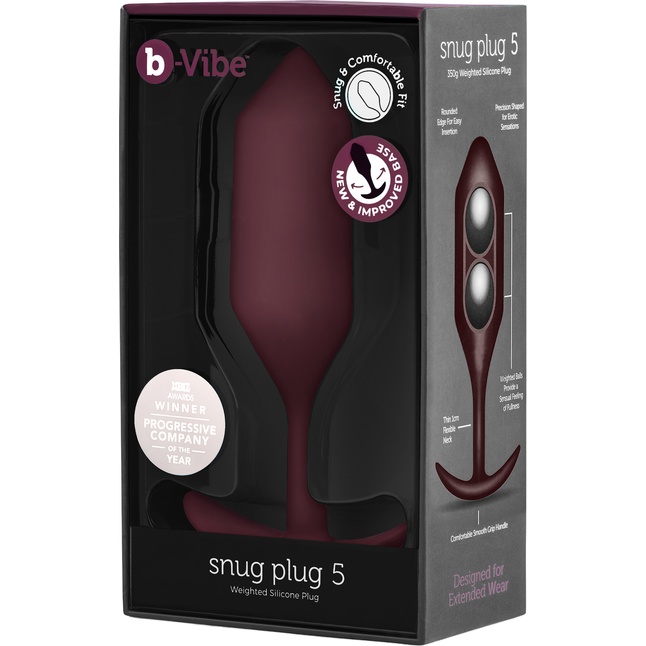 Бордовая пробка для ношения B-vibe Snug Plug 5 - 14 см. Фотография 6.