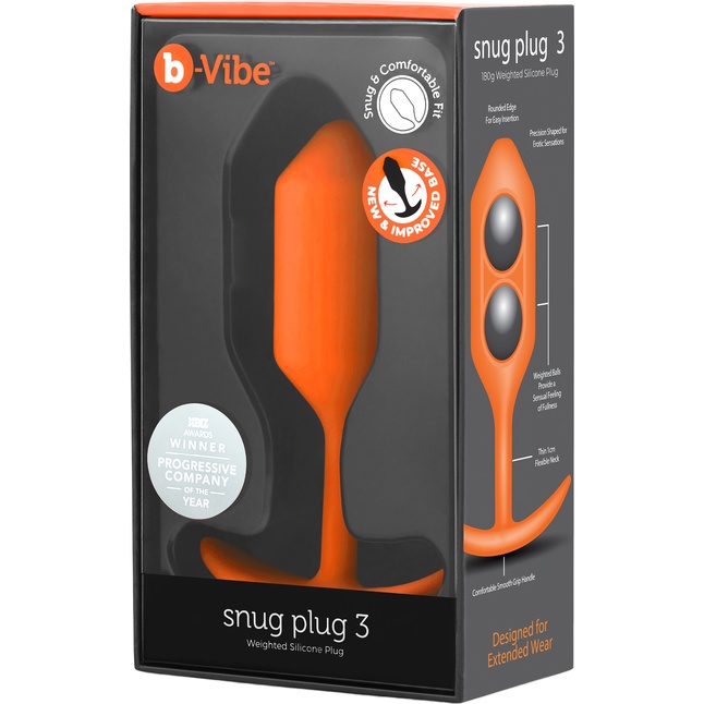 Оранжевая пробка для ношения B-vibe Snug Plug 3 - 12,7 см. Фотография 6.
