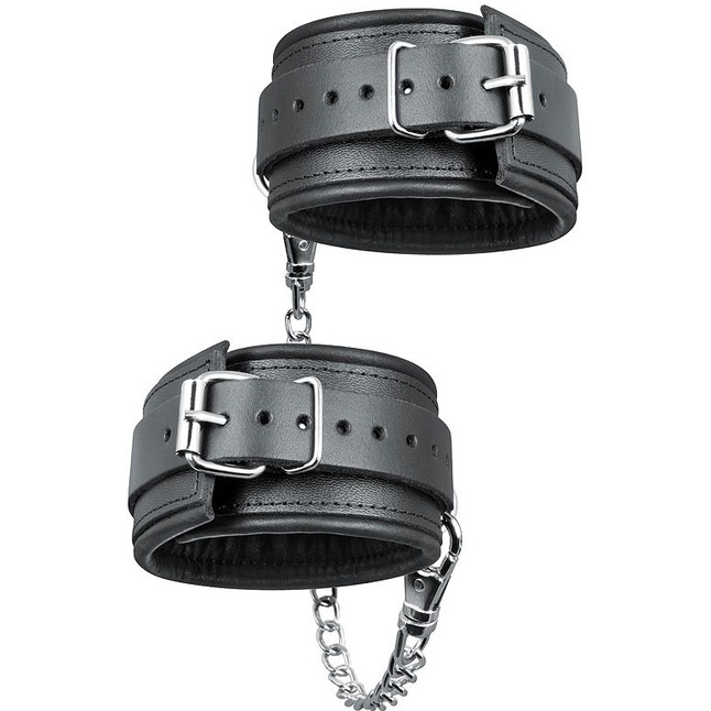 Черные кожаные оковы на цепочке с карабинами - NOTABU REAL LEATHER