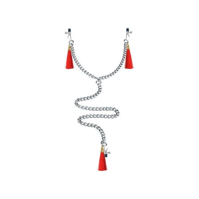 Зажимы на соски и клитор с игривыми красными кисточками Nipple Clit Tassel Clamp With Chain