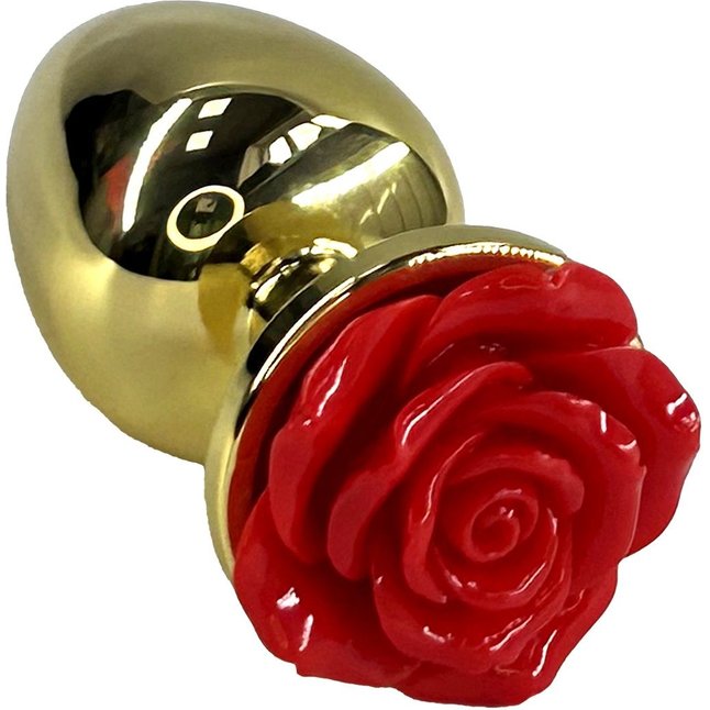 Золотистая анальная пробка с ограничителем в форме красной розы - 10 см - Kanikule anal plugs