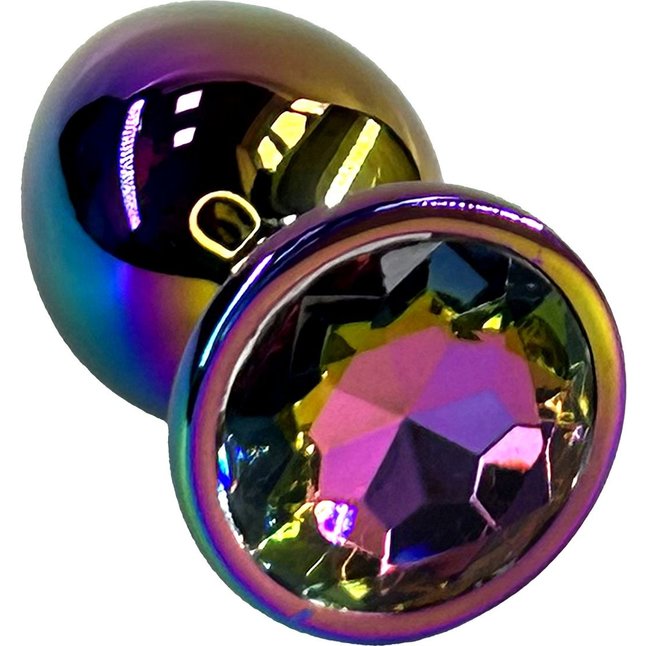 Анальная пробка цвета неохром с радужным кристаллом - 10 см - Kanikule anal plugs