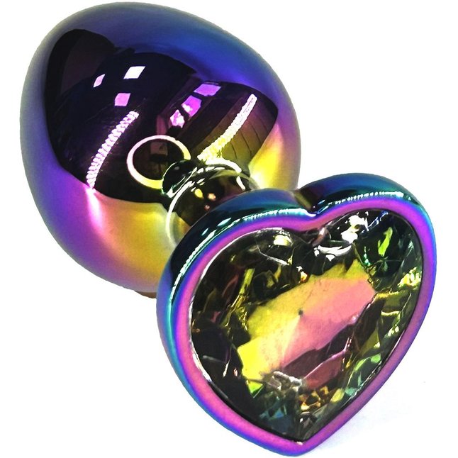 Анальная пробка цвета неохром с радужным кристаллом в форме сердца - 10 см - Kanikule anal plugs