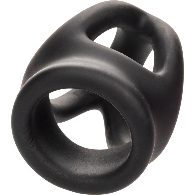 Черное тройное эрекционное кольцо Alpha Liquid Silicone Dual Cage Ring - Alpha. Фотография 9.