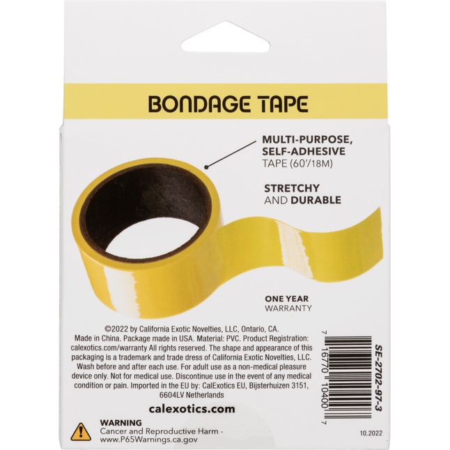 Желтый скотч для связывания Bondage Tape - 18 м - Boundless. Фотография 6.
