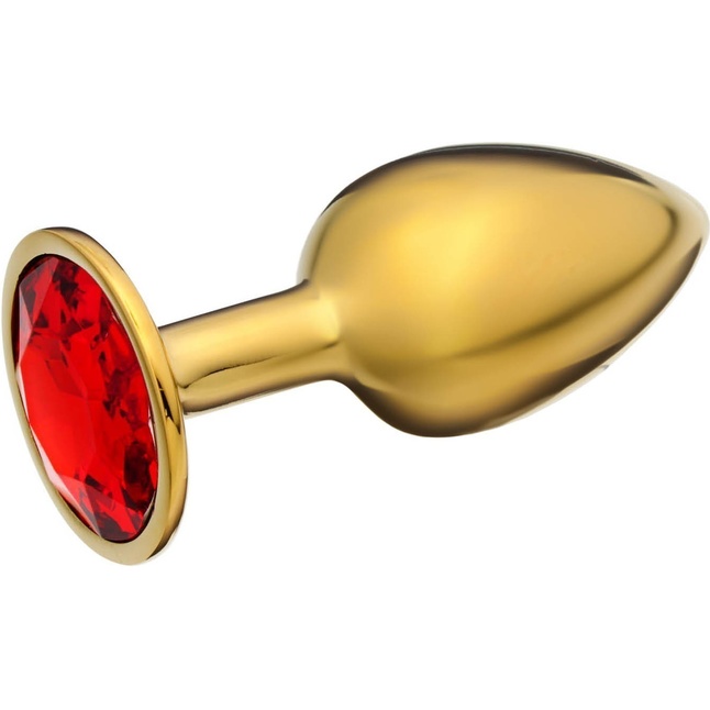 Золотистая анальная пробочка с красным кристаллом - 7 см - Оки-Чпоки. Фотография 2.