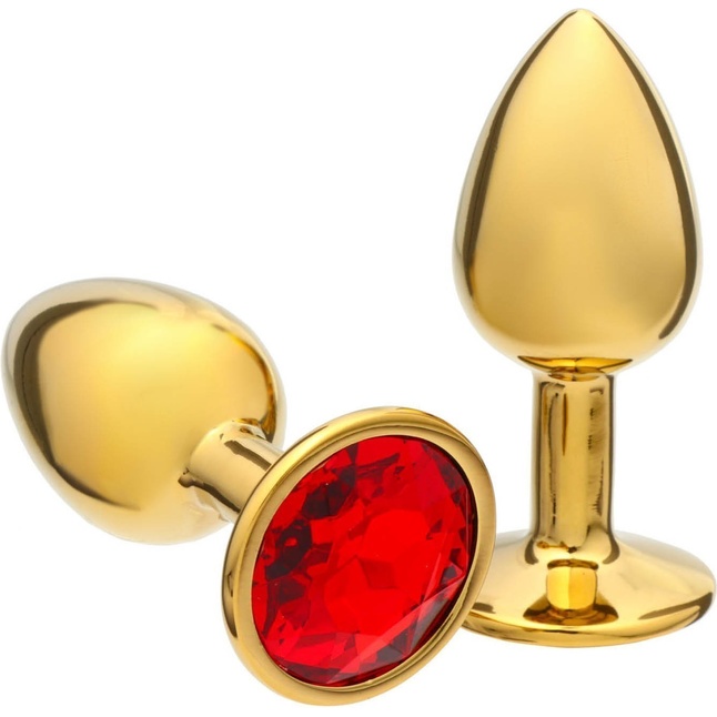 Золотистая анальная пробочка с красным кристаллом - 7 см - Оки-Чпоки