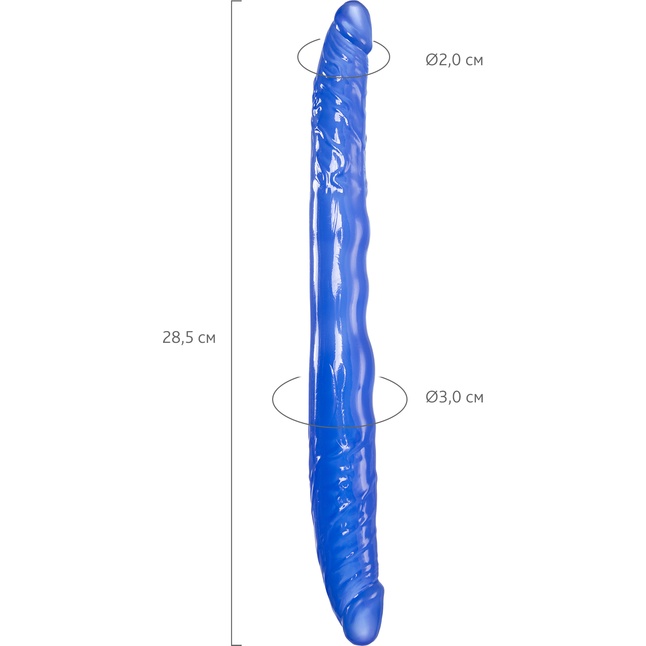 Синий двусторонний фаллоимитатор - 28,5 см. Фотография 3.