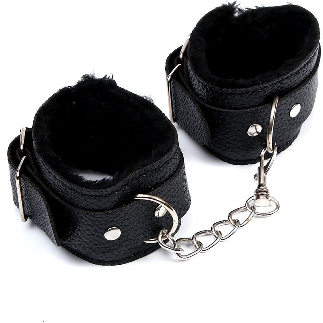 Черные наручники с меховой подкладкой - Страна Карнавалия