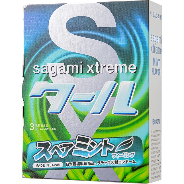 Презервативы Sagami Xtreme Mint с ароматом мяты - 3 шт