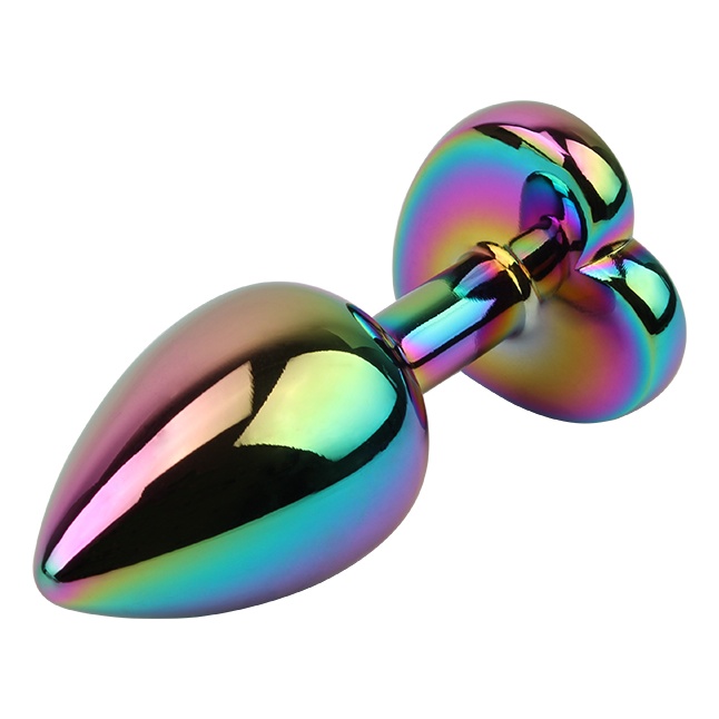 Радужная металлическая пробка Rainbow Heart Butt Plug - 7,1 см - Hi-Basic. Фотография 4.
