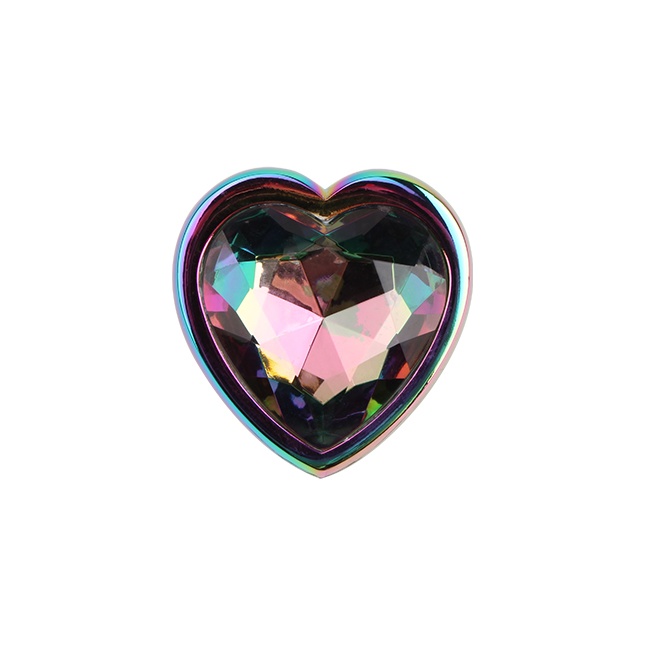 Радужная металлическая пробка Rainbow Heart Butt Plug - 7,1 см - Hi-Basic. Фотография 5.