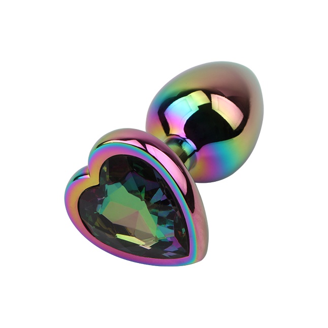 Радужная металлическая пробка Rainbow Heart Butt Plug - 7,1 см - Hi-Basic
