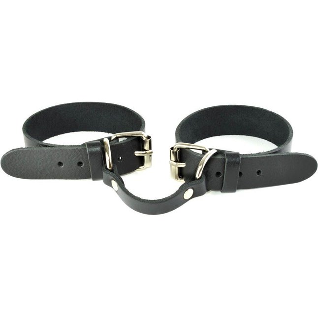 Черные кожаные наручники со съемной голубой опушкой - BDSM accessories. Фотография 3.