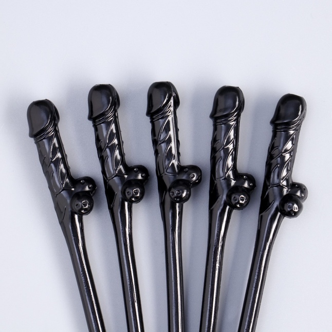Черные коктейльные трубочки в виде пениса - 5 шт - Оки-Чпоки. Фотография 2.