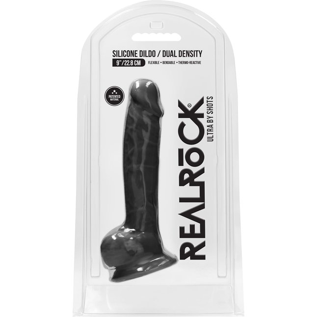 Черный фаллоимитатор Realistic Cock With Scrotum - 22,8 см - RealRock. Фотография 3.