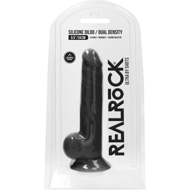 Черный фаллоимитатор Realistic Cock With Scrotum - 24 см - RealRock. Фотография 3.
