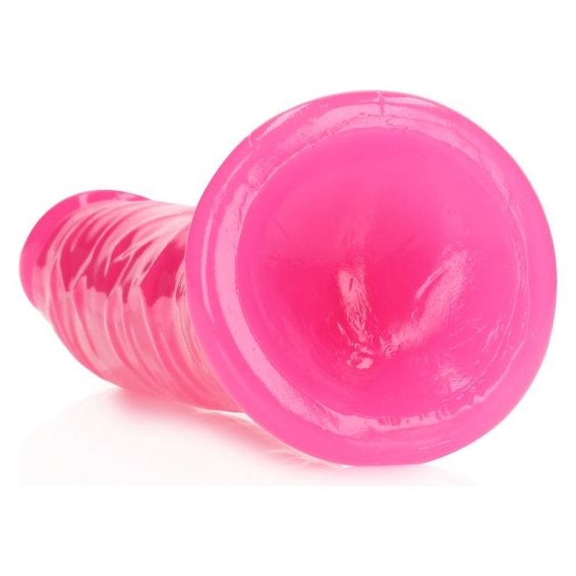 Розовый люминесцентный фаллоимитатор на присоске - 22 см - RealRock. Фотография 5.