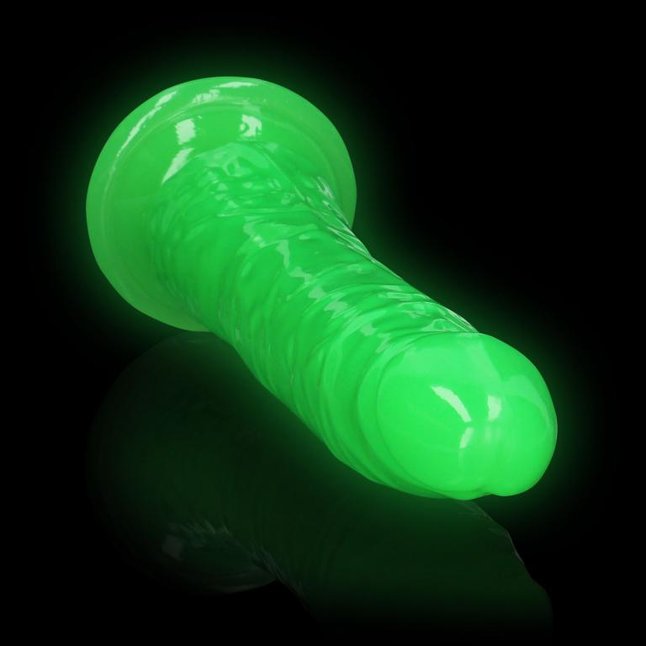 Зеленый люминесцентный фаллоимитатор на присоске - 25 см - RealRock. Фотография 7.