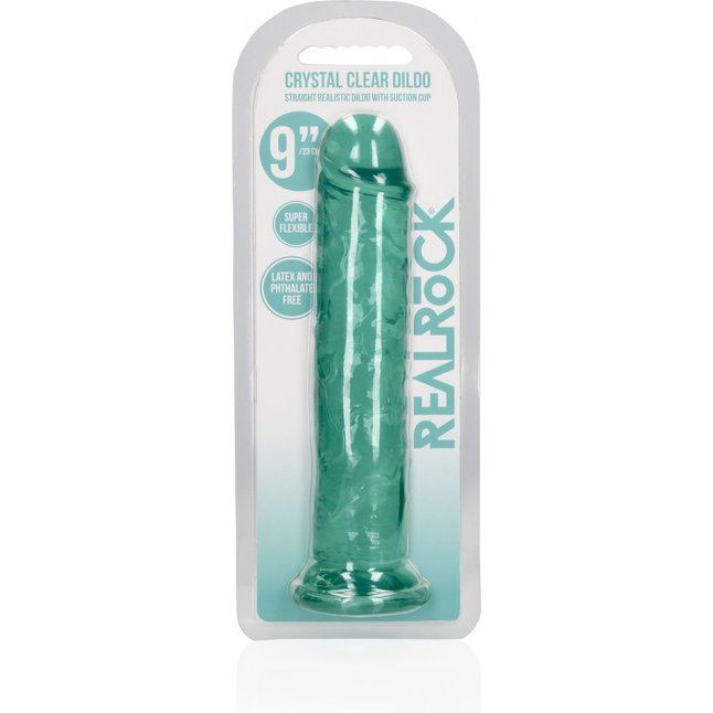 Зеленый фаллоимитатор Crystal Clear на присоске - 25 см - RealRock. Фотография 3.
