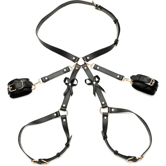 Черная сбруя Bondage Harness на бедра с бантиками - размер M-L - Ouch!. Фотография 9.