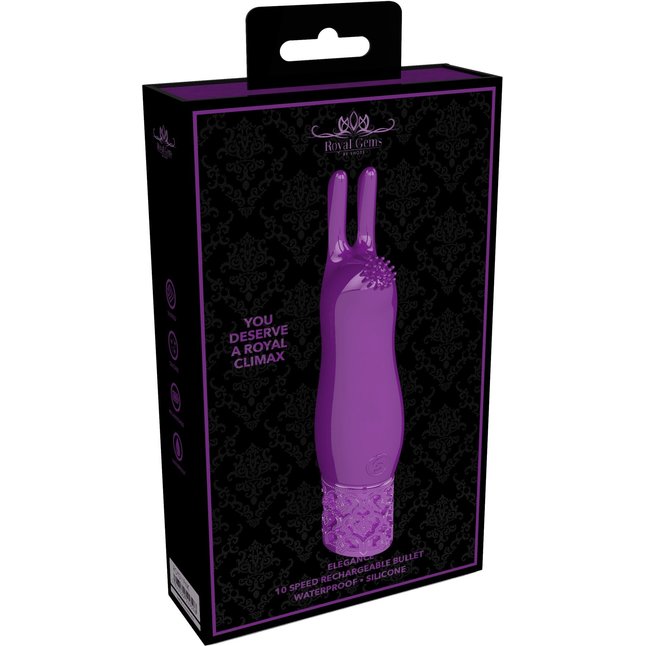Фиолетовая перезаряжаемая вибпоруля Elegance - 11,8 см - Royal Gems. Фотография 3.