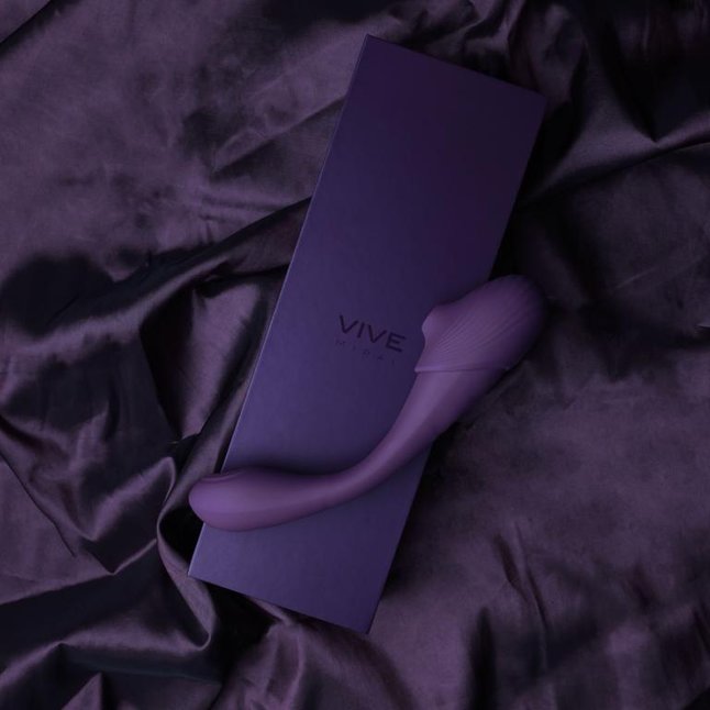 Фиолетовый двусторонний гибкий импульсно-волновой вибромассажер Mirai - 23,4 см - Vive. Фотография 11.