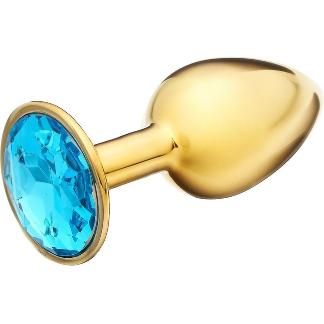 Золотистая анальная пробка с голубым кристаллом - 7 см - Оки-Чпоки. Фотография 2.
