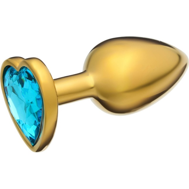 Золотистая анальная пробка с голубым кристаллом в форме сердца - 7 см - Оки-Чпоки. Фотография 2.