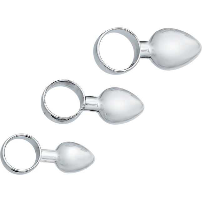 Набор из 3 серебристых анальных пробок с кольцом - Оки-Чпоки. Фотография 4.