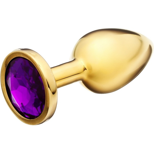 Золотистая анальная пробка с фиолетовым кристаллом - 8,5 см - Оки-Чпоки. Фотография 2.