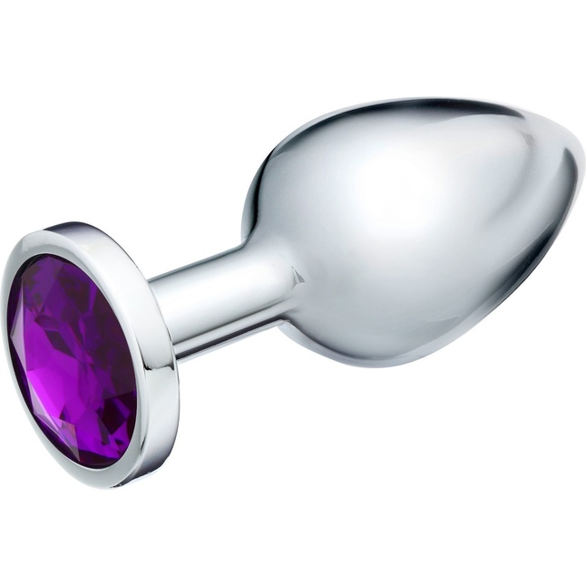 Серебристая металлическая анальная пробка с фиолетовым кристаллом - 8 см - Оки-Чпоки. Фотография 2.