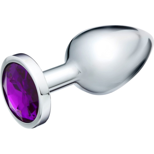 Серебристая металлическая анальная пробка с фиолетовым кристаллом - 9 см - Оки-Чпоки. Фотография 2.