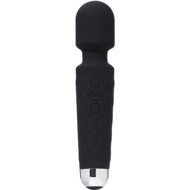 Черный жезловый вибромассажер с рифленой ручкой - 20,4 см - Оки-Чпоки