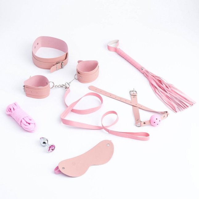 Эротический БДСМ-набор из 8 предметов в нежно-розовом цвете - Оки-Чпоки