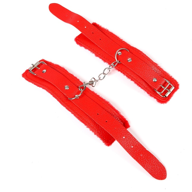 Красные наручники с меховой подкладкой и ремешками - Страна Карнавалия. Фотография 3.