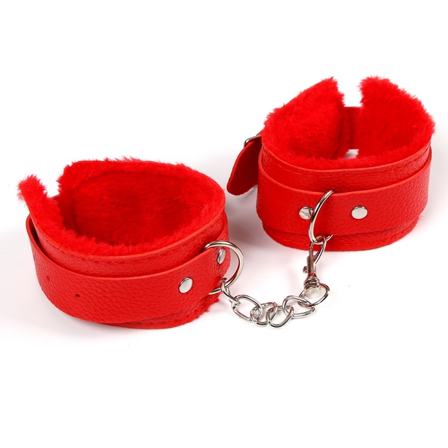 Красные наручники с меховой подкладкой и ремешками - Страна Карнавалия