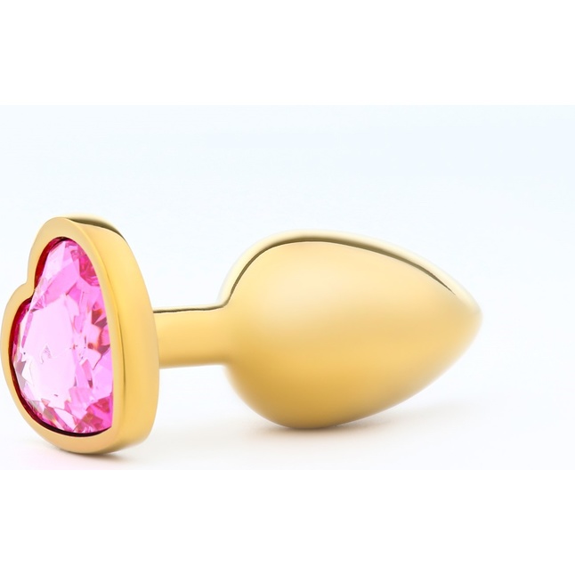 Золотистая анальная пробка с розовым кристаллом в форме сердца - 7 см - Оки-Чпоки. Фотография 2.