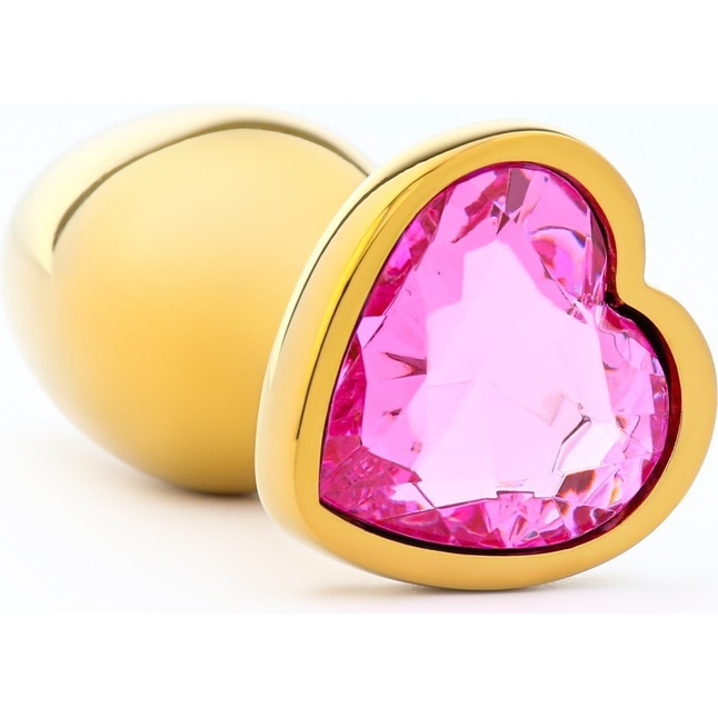 Золотистая анальная пробка с розовым кристаллом в форме сердца - 7 см - Оки-Чпоки. Фотография 3.