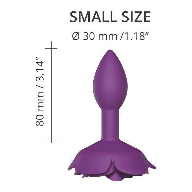 Фиолетовая анальная пробка с ограничителем-розой Open Rose Size S Butt Plug. Фотография 3.