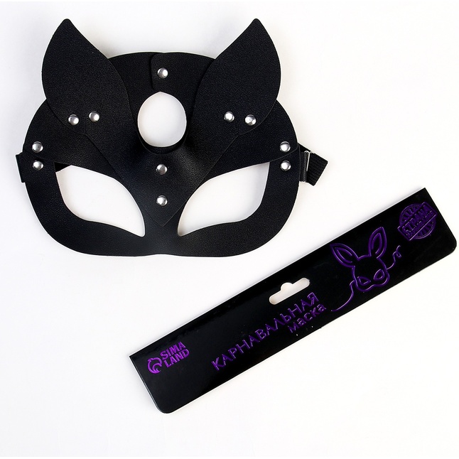 Оригинальная черная маска «Кошка» с ушками - Страна Карнавалия. Фотография 5.