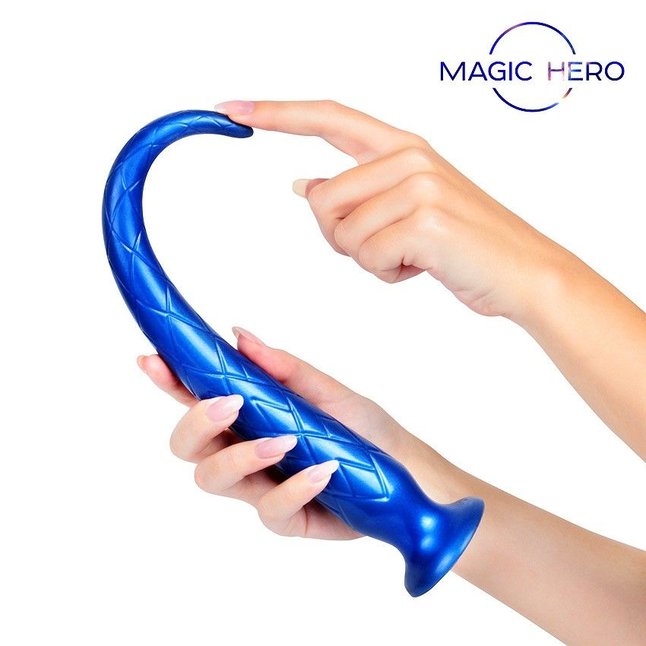 Синий стимулятор с ромбовидным рельефом - 31,5 см - MAGIC HERO. Фотография 7.