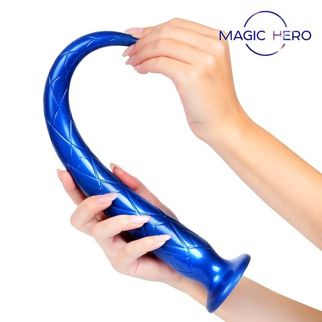 Синий стимулятор с ромбовидным рельефом - 37 см - MAGIC HERO. Фотография 7.