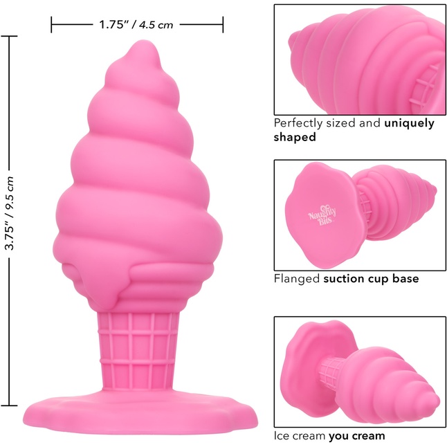 Розовая анальная пробка в виде мороженого Yum Bum Ice Cream Cone Butt Plug - 9,5 см - Naughty Bits. Фотография 3.