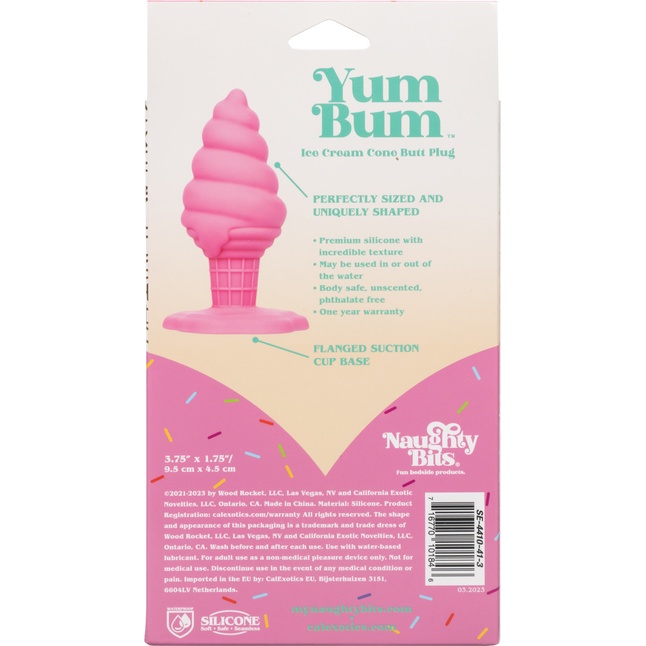 Розовая анальная пробка в виде мороженого Yum Bum Ice Cream Cone Butt Plug - 9,5 см - Naughty Bits. Фотография 5.
